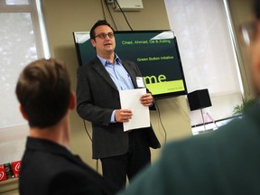 Irek Kusmierczyk, director of Robotics and Youth Programs at WETech Alliance, speaks at HackWE, a 24-hour coding competition, at the St. Clair College TD Student Success Centre, Sunday, Oct. 20, 2013.   (DAX MELMER/The Windsor Star)