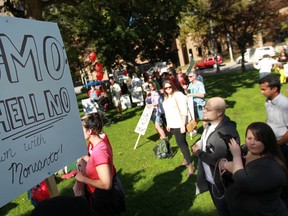 In this file photo, about 75 people participated in March Against Monsanto Windsor-Essex County, which was part of a worldwide day of protest against the agricultural biotech company, Monsanto, Saturday, Oct. 12, 2013.  The group marched from Dieppe Park to City Hall Square. (DAX MELMER/The Windsor Star)