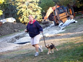 In this file photo, Windsor resident Jennifer Daley-Stewart walks her puppy past the construction at Willistead Park Monday, Oct. 14, 2013. (JOEL BOYCE/The Windsor Star)