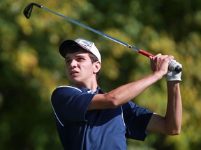 Villanova's Thomas DeMarco hits a shot at the OFSAA boys golf championship at the Essex Golf & Country Club Wednesday. (DAX MELMER/The Windsor Star)