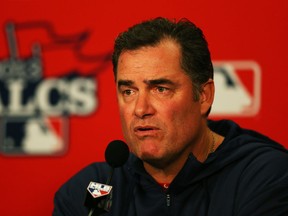 Red Sox manager John Farrell talks to the media prior to Game 5 of the American League Championship Series against the Detroit Tigers at Comerica Park. (Photo by Ronald Martinez/Getty Images)