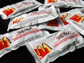McDonald's ketchup packets are seen in Windsor on Monday, October 28, 2013. McDonald's is ending it's relationship with Heinz over what it calls management changes at Heinz. (TYLER BROWNBRIDGE/The Windsor Star)