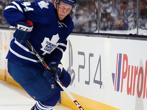 Toronto defenceman Morgan skates with the puck against the Ottawa Senators. (Photo by Abelimages/Getty Images)