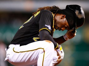 Pittsburgh's Andrew McCutchen reacts against the Cincinnati Reds during the National League wildcard game at PNC Park Tuesday in Pittsburgh. (Photo by Jared Wickerham/Getty Images)