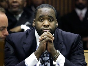 Former Detroit Mayor Kwame Kilpatrick was sentenced to 28 years in prison October 10, 2013 on two dozen charges, including extortion, racketeering and filing false tax returns.(Getty Images files 2008)