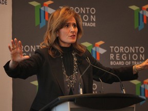 Sandra Pupatello, CEO of the Windsor Essex Economic Development Corporation speaks at a Toronto Region Board of Trade luncheon, Thurs. Oct. 24, 2013, in Toronto, Ont. She and mayor Eddie Francis were promoting the city of Windsor. (DAN JANISSE/The Windsor Star)