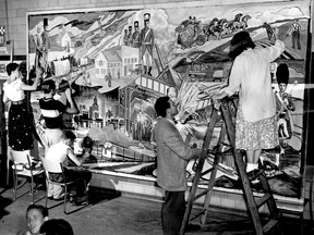 1955: Under the supervision of aArt teacher Bruce Kalbfleisch, students from Marlborough Public School are preparing a 12-foot-long mural for the new municipal courts building. (The Windsor Star files)