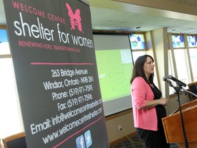 Lady Laforet (R), executive director of the Welcome Centre Shelter for Women, speaks at an event in June 2013. The shelter changed its name this year from the Well-Come Centre for Human Potential. (Tyler Brownbridge / The Windsor Star)