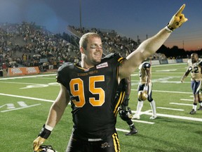 Tecumseh's Brian Bulcke walks off the field after Hamilton defeated the Winnipeg Blue Bombers 25-20 at Alumni Stadium. (John E. Sokolowski/Hamilton Tiger-Cats)