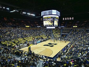 A general view inside the Crisler Center at the University of Michigan during a game between the Wayne State Warriors and Michigan Wolverines on November 4, 2013 in Ann Arbor, Michigan.  (Photo by Leon Halip/Getty Images)