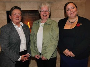 Celia Southward, left, Heather Houston and Jill Cadarette enjoy Canterbury College 3rd Annual Gala Dinner held at Fogolar Furlan Club of Windsor, Ont., Monday, November 4 , 2013. (NICK BRANCACCIO/The Windsor Star)