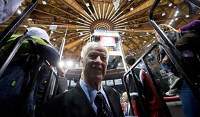 NHL Hockey Hall of Fame member Gordie Howe leaves the ice after an 85th birthday ceremony before the Vancouver Giants and Lethbridge Hurricanes WHL hockey game in Vancouver on Friday, March 1, 2013. Howe turns 85 on March 31. (THE CANADIAN PRESS/Darryl Dyck)