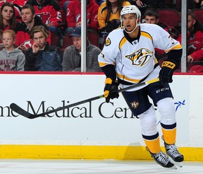 Nashville's Seth Jones skates against the Devils at the Prudential Center in Newark, New Jersey. (Photo by Christopher Pasatieri/Getty Images)