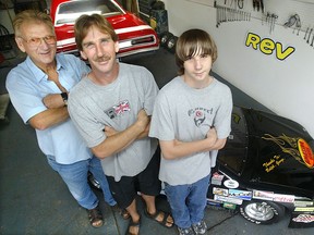 John Banks, from left, Rusty Banks and Rusty Banks Jr., represent three generations of racing enthusiasts. (The Windsor Star/Dan Janisse)