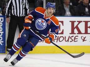 Former Spit Taylor Hall skates against the Calgary Flames at Rexall Place. (Photo by Perry Nelson/Getty Images)