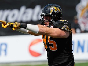 Tecumseh's Brian Bulcke, a defensive lineman with the Hamilton Tiger-Cats, is just one win from returning to the Grey Cup. (John E. Sokolowski/Hamilton Tiger-Cats)