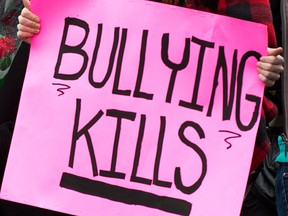 A sign at an anti-bullying protest in Halifax is shown in this April 2013 file photo. (Andrew Vaughan / Canadian Press)