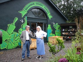Mark Cullen talks with Darina Allen outside her cooking school in County Cork, Ireland. (Courtesy of Mark Cullen)