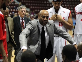 Windsor Express head coach Bill Jones gets his message to the team during a game against The Island Storm at WFCU Centre Thursday November 21, 2013.  (NICK BRANCACCIO/The Windsor Star)
