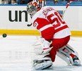 Detroit goalie Jonas Gustavsson makes a save against the Sabres November 24, 2013 in Buffalo. (Jen Fuller/Getty Images)