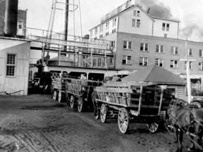 Horse-drawn wagons and tomatoes at the H.J. Heinz Company in Leamington are pictured in this undated file photo. (FILES/The Windsor Star)