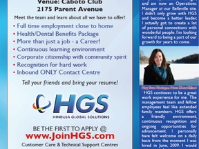 The poster for HGS call centre job fair in Windsor.