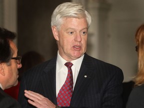 The Canada-United States Business Association held a luncheon Nov. 15, 2013, at the Westin Hotel in downtown Detroit. John Manley, president and CEO of the Canadian Council of Chief Executives and a keynote speaker at the event, chats with members.  (DAN JANISSE/The Windsor Star)