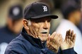 Jim Leyland reacts during Game 4 of the ALDS against Oakland at Comerica Park on October 8, 2013 in Detroit. (Rob Carr/Getty Images)