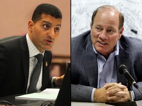 Windsor Mayor Eddie Francis (L) and Detroit's new Mayor-Elect Mike Duggan (R). (Dan Janisse / The Windsor Star, Carlos Osorio / AP)