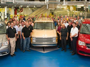 Chrysler Group LLC’s Windsor Assembly Plant celebrates the 30th anniversary of the minivan. Employees shown above gathered around an original 1984 Dodge Caravan, the current 2014 Dodge Grand Caravan and 2014 Chrysler Town and County 30th anniversary editions. (Courtesy of Chrysler Canada)