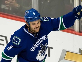 Vancouver's Zack Kassian celebrates his goal against the Columbus Blue Jackets in Vancouver, B.C., on Friday November 22, 2013. (THE CANADIAN PRESS/Darryl Dyck)