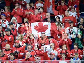 Fans watch the Canada-Czech Republic IIHF World Junior Hockey Championship game in Malmo, Sweden on Saturday December 28, 2013. THE CANADIAN PRESS/ Frank Gunn