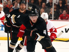 Ex-Spit Cam Fowler  skates against the Red Wings in Anaheim last year. (Photo by Debora Robinson/NHLI via Getty Images)