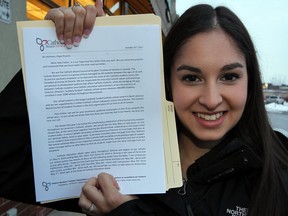 Madeline Ellepola with a letter addressed to His Holiness, Pope Francis Thursday December 19, 2013.  The letter asks for Pope Francis to send a pre-recorded video message to be viewed by all Ontario Catholic students.  (NICK BRANCACCIO/The Windsor Star)