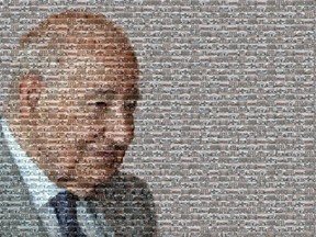 This mosaic of Ambassador Bridge owner Matty Moroun was created using about 175 images of properties his companies have purchased in Windsor. (Photo Illustration/The Windsor Star)