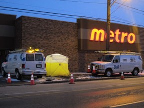 A break-in occurred sometime between  6 p.m. Christmas Eve. Dec. 24, 2013, when the Metro grocery store at 3663 Tecumseh Rd. E. in Windsor, Ont., closed and 4 p.m. Christmas Day when a staff member discovered the break-in. The thieves went through the roof, disabled the phone and surveillance camera lines and made off with $4,000 from the safe. (MONICA WOLFSON/ The Windsor Star)