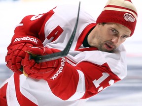 Detroit's Pavel Datsyuk wears a Winter Classic toque before their game against the Toronto Maple Leafs at the Air Canada Centre Saturday. (Photo by Abelimages/Getty Images)