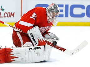 Detroit goalie Jimmy Howard makes a save against the Philadelphia Flyers. (THE CANADIAN PRESS/AP - Paul Sancya)