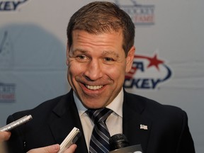 Doug Weight talks to the media at the USA Hockey Hall of Fame induction at the Motor City Casino Monday. (Photo by Gregory Shamus/Getty Images)