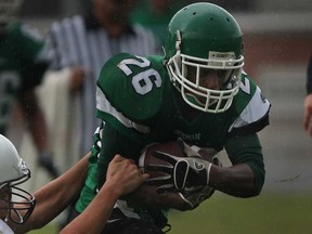 Herman defensive back Jalen Jackson helped the Green Griffins capture their third straight OFSAA football title.  (DAX MELMER/The Windsor Star)