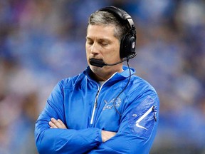 Detroit Lions head coach Jim Schwartz stands on the sidelines during the game against the New York Giants, Sunday, Dec. 22, 2013, in Detroit. (AP Photo/Rick Osentoski)