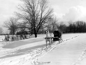 A half century ago, Essex County had more cutters than cars, and more snow, and there were few more pleasant ways of getting about in winter than riding in a cutter hauled by a spirited horse to the jingle of bells and the creak of runners. Mrs. Clarence Tourangeau of Kingsville is pictured on Dec. 10, 1958 showing how people got about in the years when the snow was always deep. The cry goes up once more, "Ah, those good old days" (Ernie Bezaire/Windsor Star)