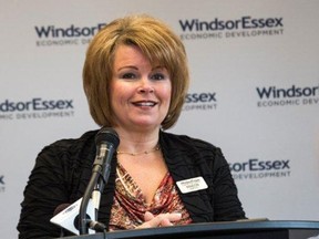 Marion Fantetti speaks after she is introduced at the WindsorEssex Economic Development Corporation's business ombudsman. (Photo courtesy of WEEDC)