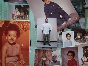 Childhood photos of Riccardo (Rick) Tolliver surround a recent photo that was taken of him at the federal correctional institution. (DAN JANISSE/The Windsor Star)