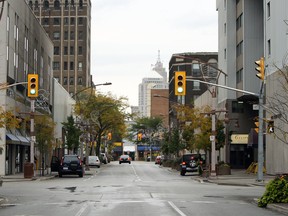 The intersection of Pelissier and Park Street West in downtown Windsor is shown in this October 2013 file photo. (Tyler Brownbridge / The Windsor Star)