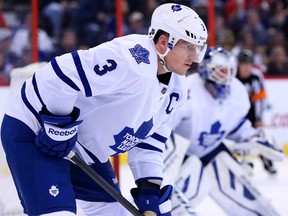 Toronto's Dion Phaneuf waits for a faceoff against the Ottawa in Ottawa, December 07, 2013. (Levac/Ottawa Citizen)