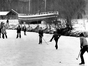 With many teachers failing to show for classes at Windsor schools Tuesday Dec. 18, 1973, it gave students an opportunity to take up hockey sticks in favor of books. The creek along Ojibway Park was one place where kids gathered to pick up teams and play shinny or just skate through the maze of developing hockey players. (CEC SOUTHWARD/The Windsor Star)