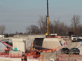 A crane is seen near the Herb Gray Parkway near Cabana Road on December 10, 2013 in Windsor, Ontario.   (JASON KRYK/The Windsor Star)