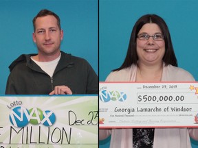 Windsor's most recent Maxmillions winners: Steven D. Ward (L), $1 million, and Georgia Lamarche (R), $500,000. (Handout / The Windsor Star)
