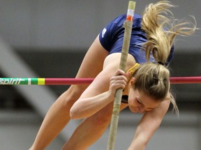 U of W pole vaulter Emily Loebach  competes at the  Can-Am Track and Field Meet at the St. Denis Centre.          (TYLER BROWNBRIDGE/The Windsor Star)